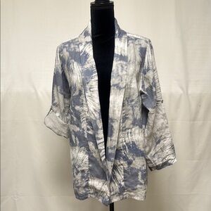 Bellambia Linen Blue and White Tie-Dye Open Cardigan